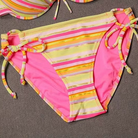 Damen Gestreifter Push-Up-Bikini mit Rüschendetails Echo Archiv