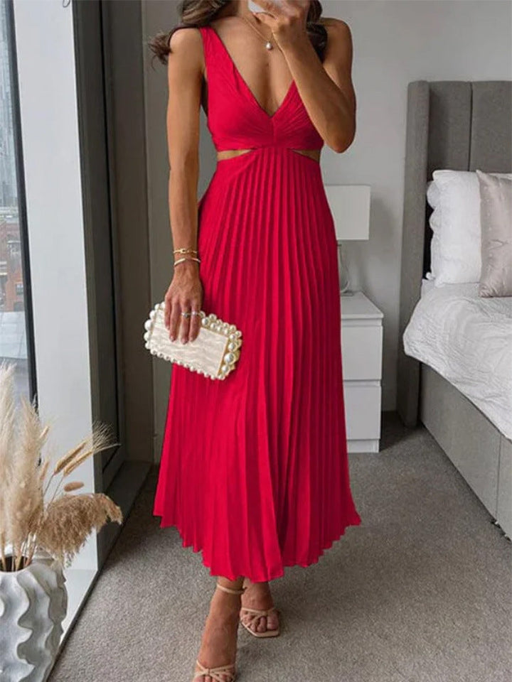 Damen Elegantes Maxikleid mit V-Ausschnitt und raffinierten Drapierungen Echoarchiv