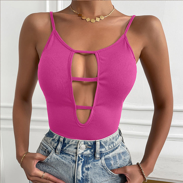 Damen figurbetontes Cut-Out Top aus Rippenstruktur Echo Archiv
