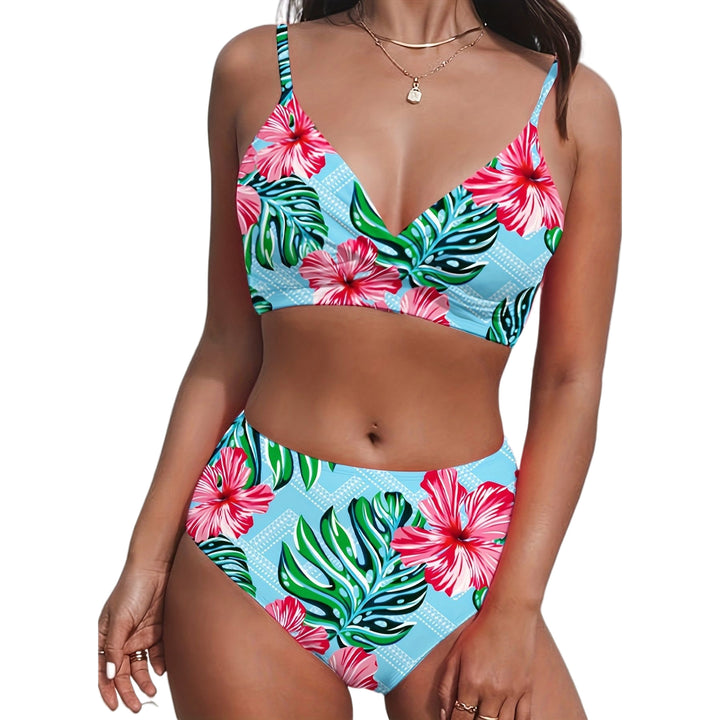 Damen Hochgeschnittener Bikini mit tropischem Muster Echo Archiv