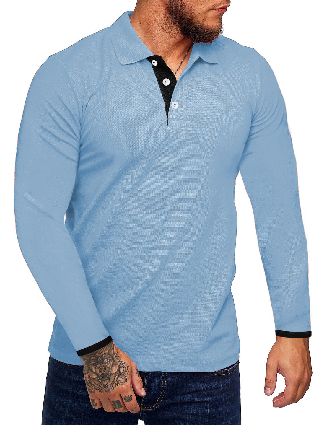 Herren Langarm-Polohemd mit kontrastierenden Knopfdetails Echoarchiv
