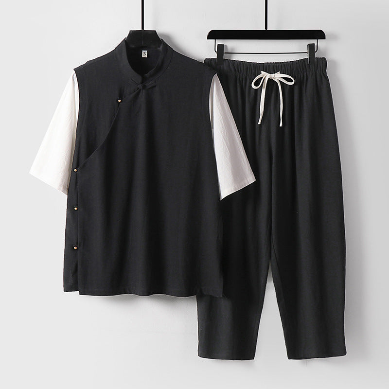 Herren Asymmetrisches Kimono-Loungewear-Set mit Stehkragen und Kordelhose Echoarchiv