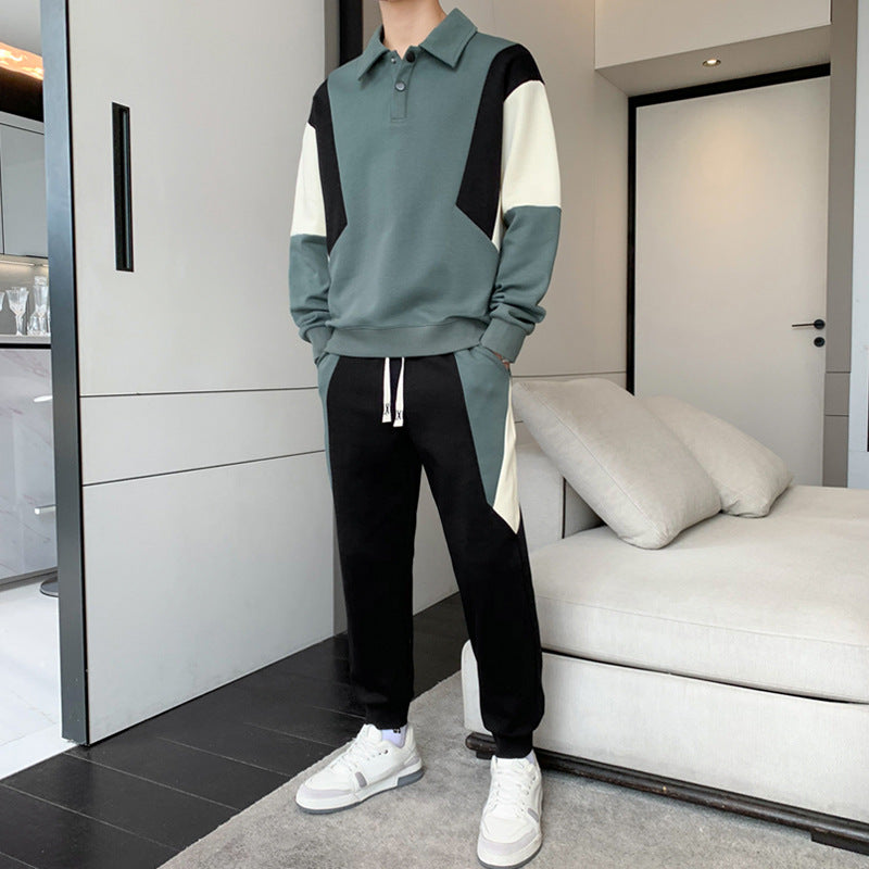 Herren Zweiteiliges Colorblock-Trainingsset mit Polokragen & konischer Jogginghose Echoarchiv