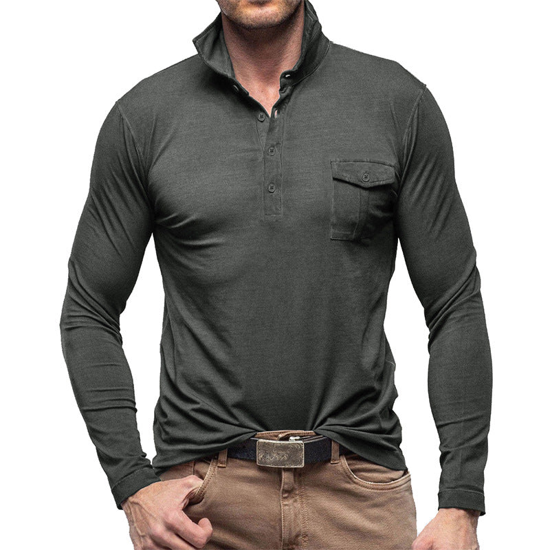 Herren Langarm-Henley Polo mit modernem Stehkragen Echoarchiv