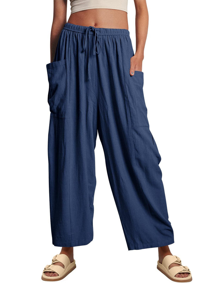 Damen nan weite Palazzohose aus leichtem Leinenmix mit Tunnelzug und seitlicher Tasche Echo Archiv