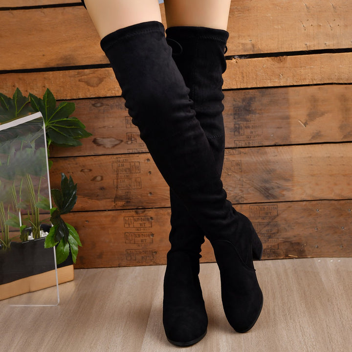 Damen Stretch Overknee Stiefel mit elastischem Schaft und mittlerem Blockabsatz Echoarchiv