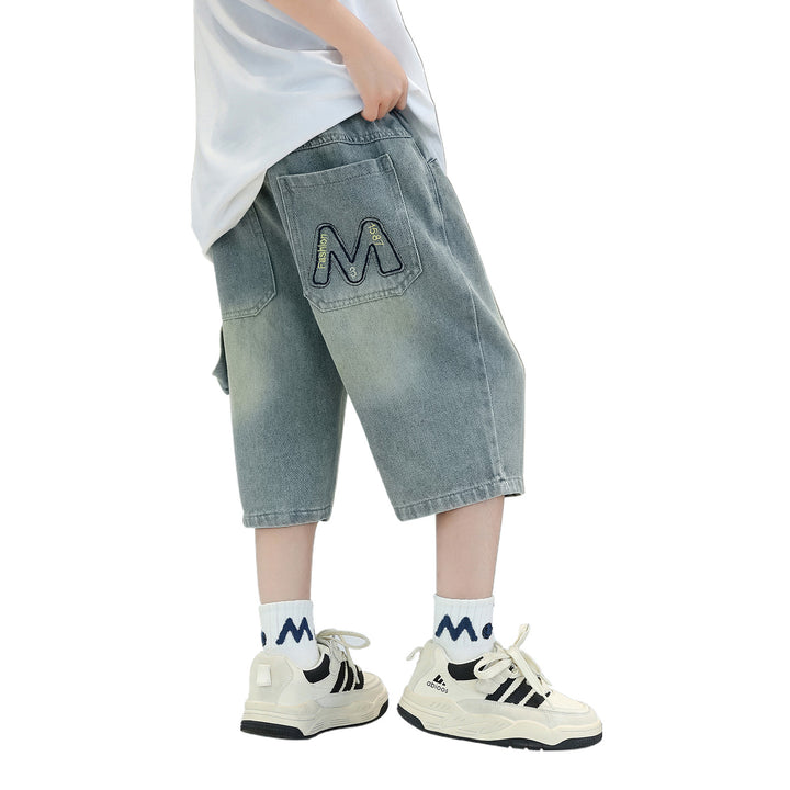 Jungen lässige Denim-Shorts mit originellem Stickmotiv Echo Archiv