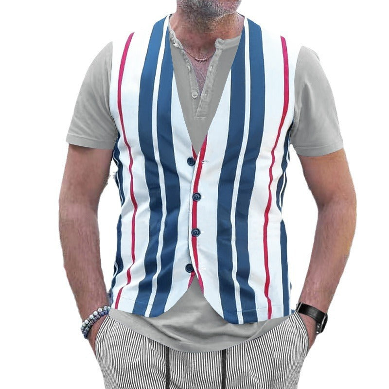 Herren Kurzarm Hemd im Sport-Streifenlook mit Knopfleiste Echoarchiv
