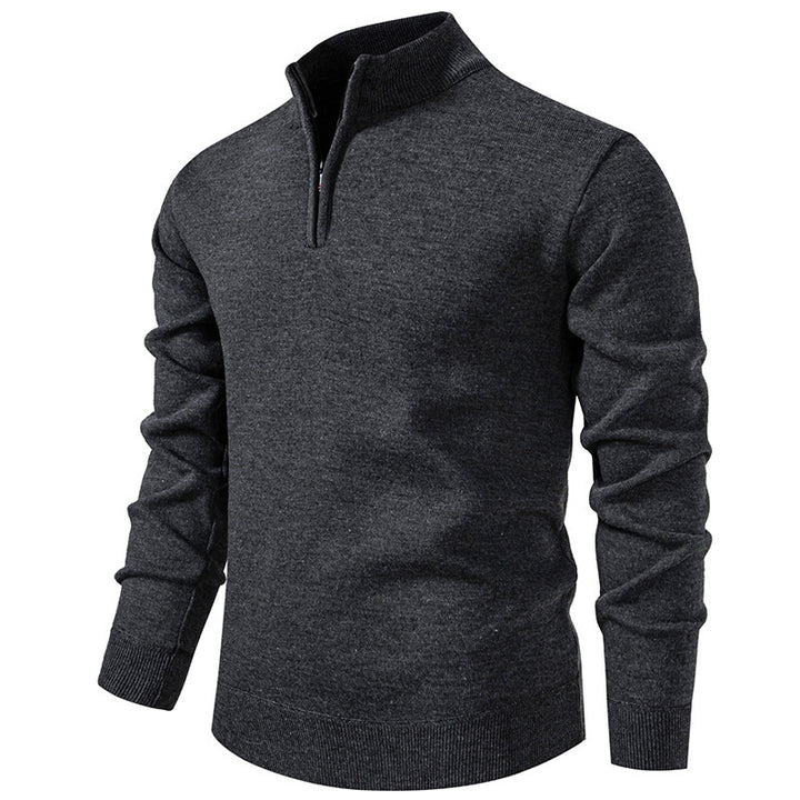 Herren nan Slim-Fit Feinstrickpullover mit kurzem Reißverschluss, Stehkragen und geripptem Bund Echo Archiv