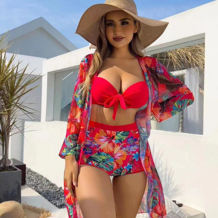 Damen Hochtailliertes Bikini-Set mit floralem Design und Bändchen Echo Archiv