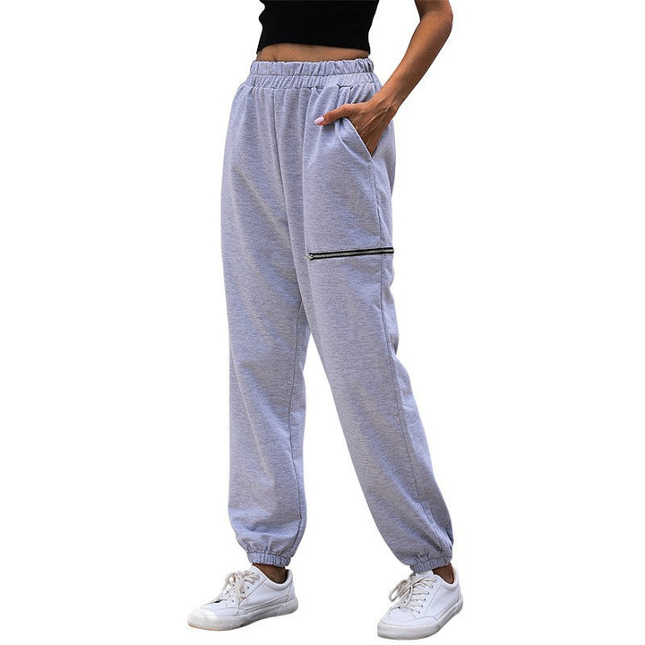 Damen Lässige High-Waist Sweathose mit Reißverschlusstasche und elastischem Saum Echoarchiv