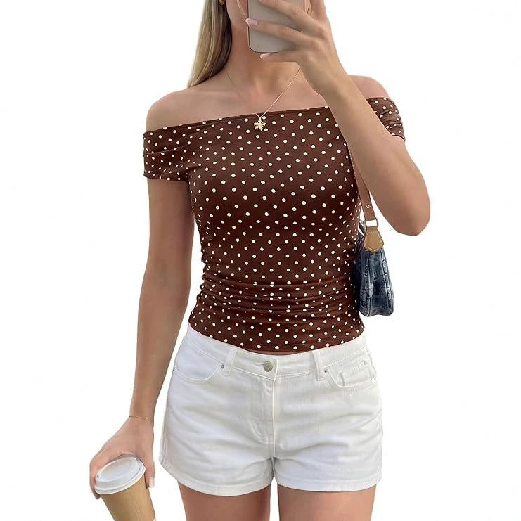 Damen Schulterfreies tailliertes Polka‑Dot Top mit geraffter Seitennaht Echo Archiv
