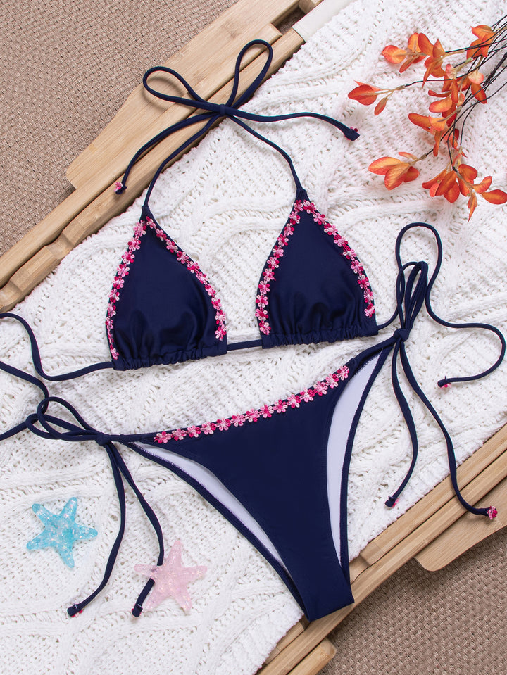 Damen Triangel-Bikini mit floralen Akzenten und verstellbaren Trägern Echo Archiv