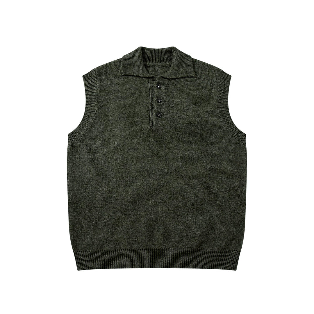 Unisex Ärmellose Strickweste mit Polokragen und Knopfleiste Echoarchiv