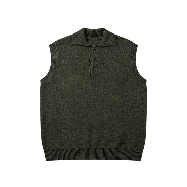 Unisex Ärmellose Strickweste mit Polokragen und Knopfleiste Echoarchiv
