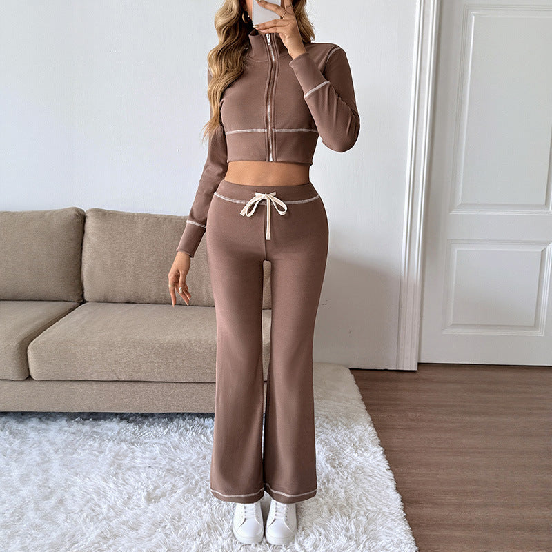 Damen Elegantes Sportliches Set mit hohem Kragen und elastischem Bund Echo Archiv