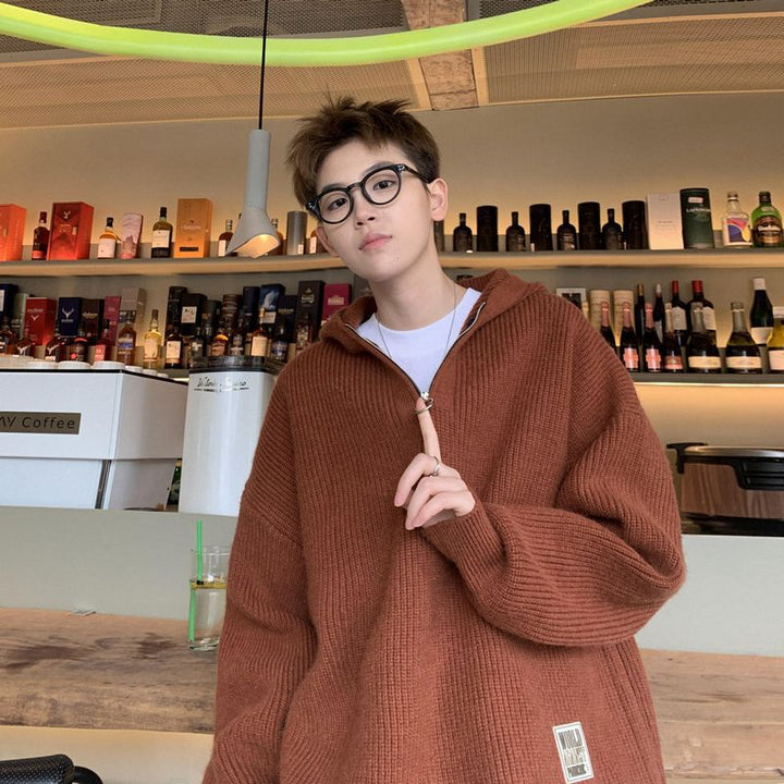 Herren Grobstrickpullover mit Kapuze und Reißverschluss Echoarchiv
