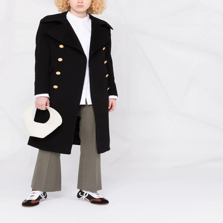 Damen Doppelreihiger Longcoat im Marinemantel‑Stil mit markanten Metallknöpfen Echoarchiv