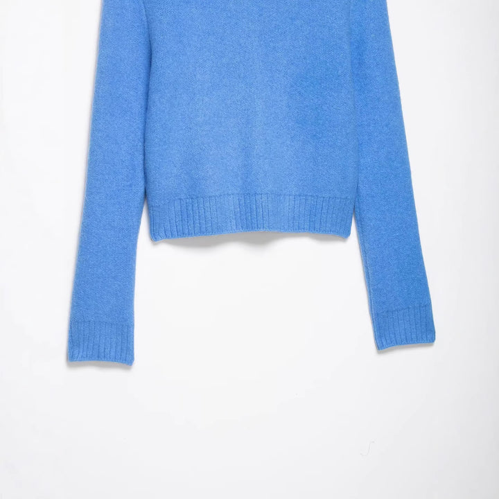 Damen Kurze Strickjacke mit Reißverschluss, weitem Polokragen und geripptem Saum Echoarchiv