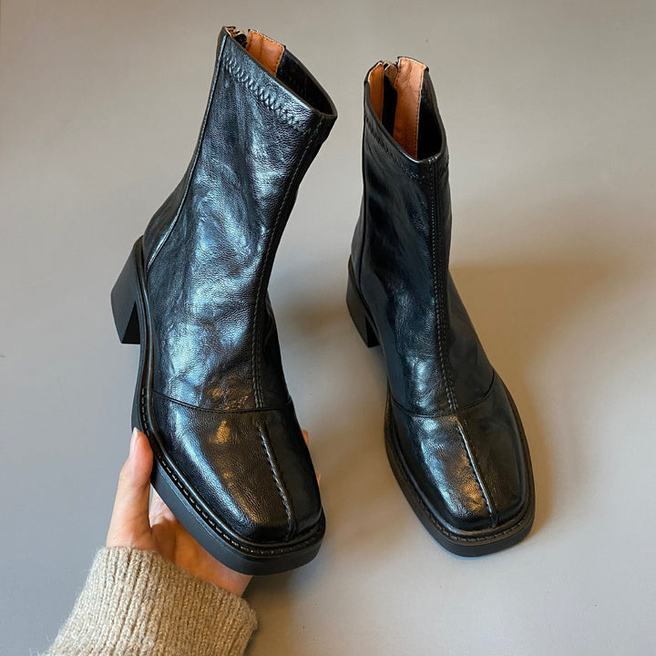 Damen Stiefeletten mit dickem Absatz und Reißverschlussverschluss – Varelle