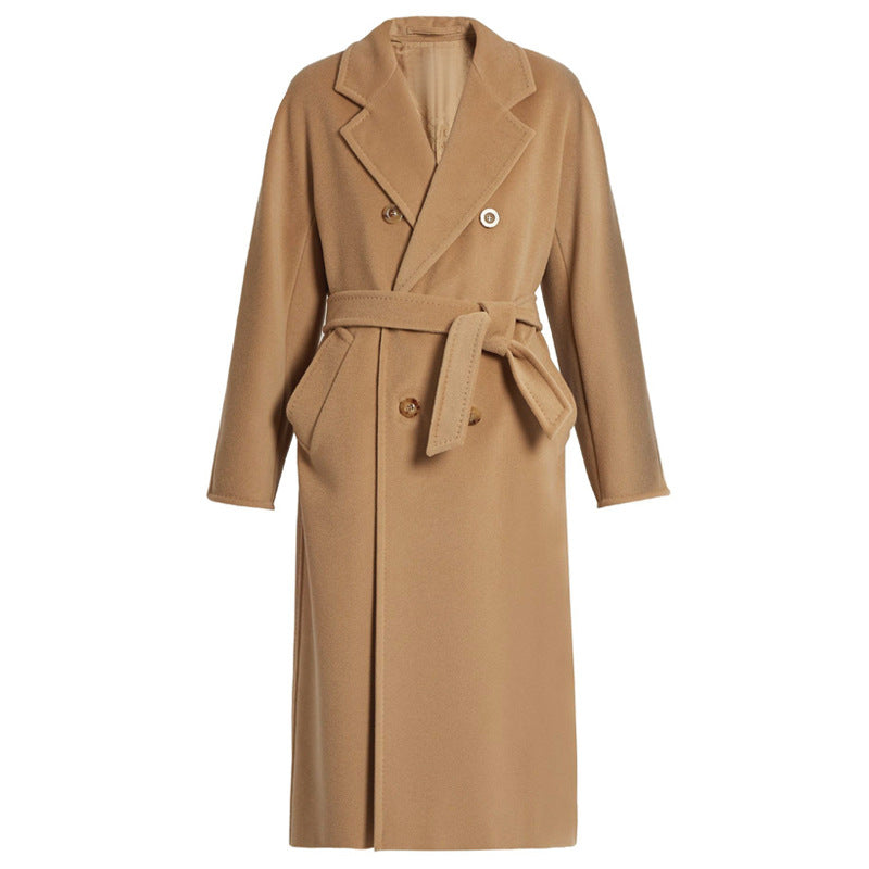 Damen Eleganter Doppeltbreasted Wollmantel Echoarchiv