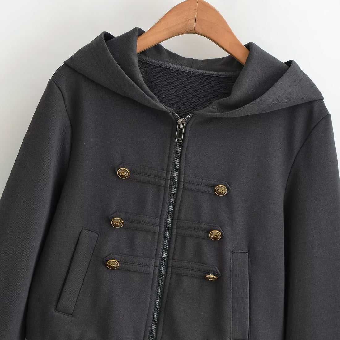 Damen Cropped Kapuzenblouson mit dekorischer Doppelreihe und verdecktem Reißverschluss Echo Archiv