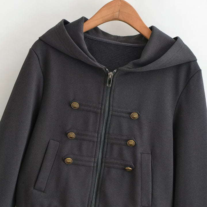 Damen Cropped Kapuzenblouson mit dekorischer Doppelreihe und verdecktem Reißverschluss Echo Archiv