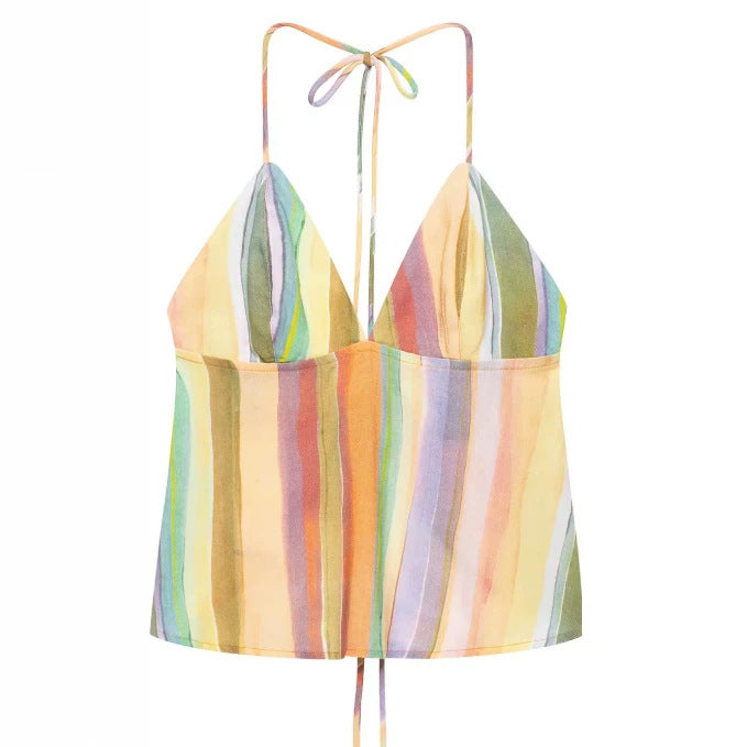 Damen Hochgeschnittene Palazzo‑Hose mit mehrfarbigem Aquarell‑Streifenmuster Echo Archiv