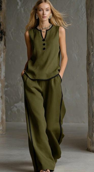 Damen Elegantes Zweiteiler-Set mit schickem Oberteil und weiten Hosen Echo Archiv