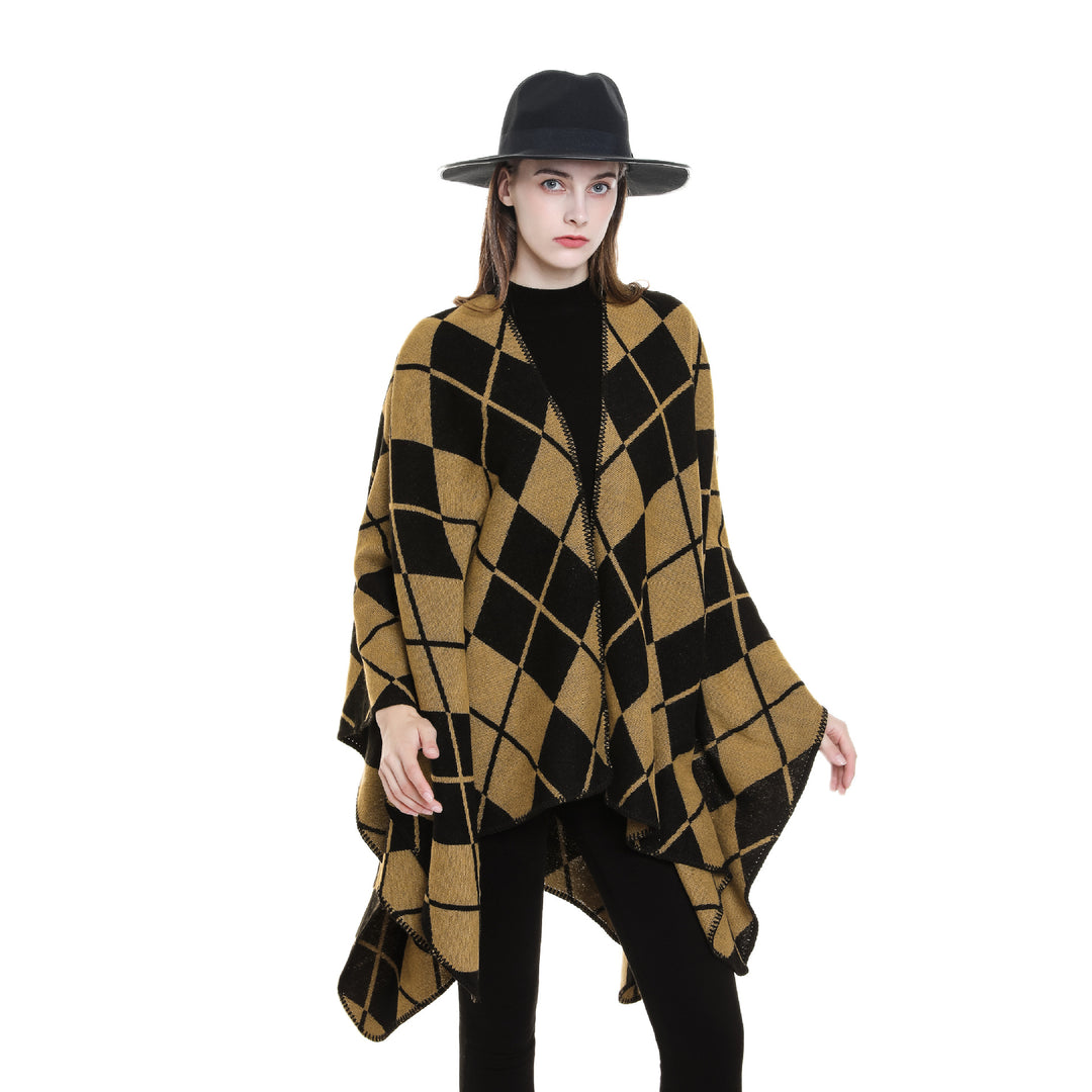Damen Oversize-Cape im Plaid‑Deckenstil aus Wollmix mit offenem Fall Echo Archiv
