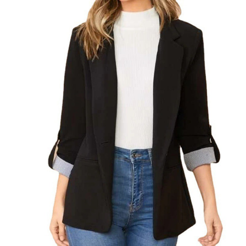 Damen schmal geschnittener Blazer mit Dreiviertelärmeln und umgeschlagenen Manschetten Echo Archiv