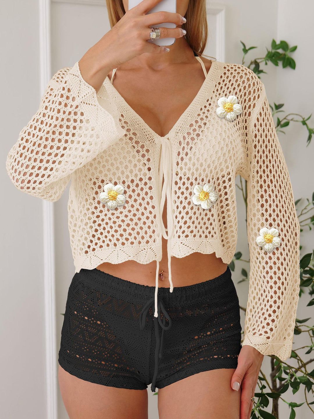 Damen leichte Häkeljacke mit floralem Detail Echo Archiv