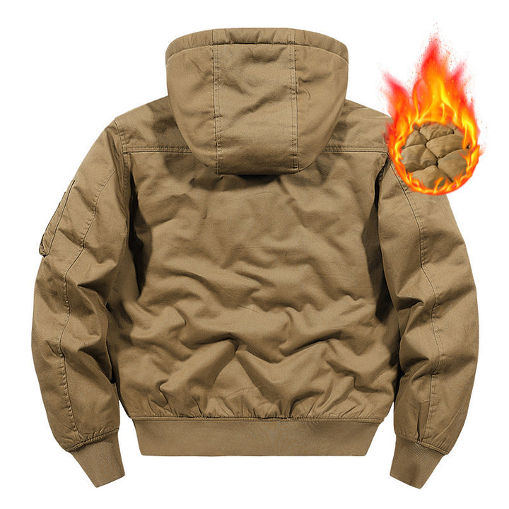 Herren Gefütterte Bomberjacke mit Kapuze und Thermoisolierung, Ärmel‑Utilitytasche – Brevano