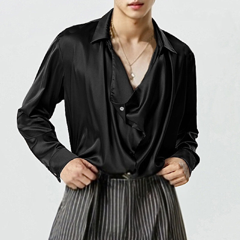 Herren Elegantes Langarmhemd mit drapierter Knopfleiste und seidigem Finish Echoarchiv
