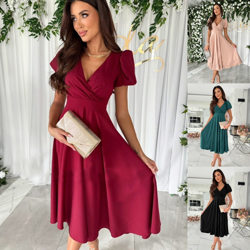 Damen Elegantes A-Linien Midi Kleid mit weichen Falten – Élara
