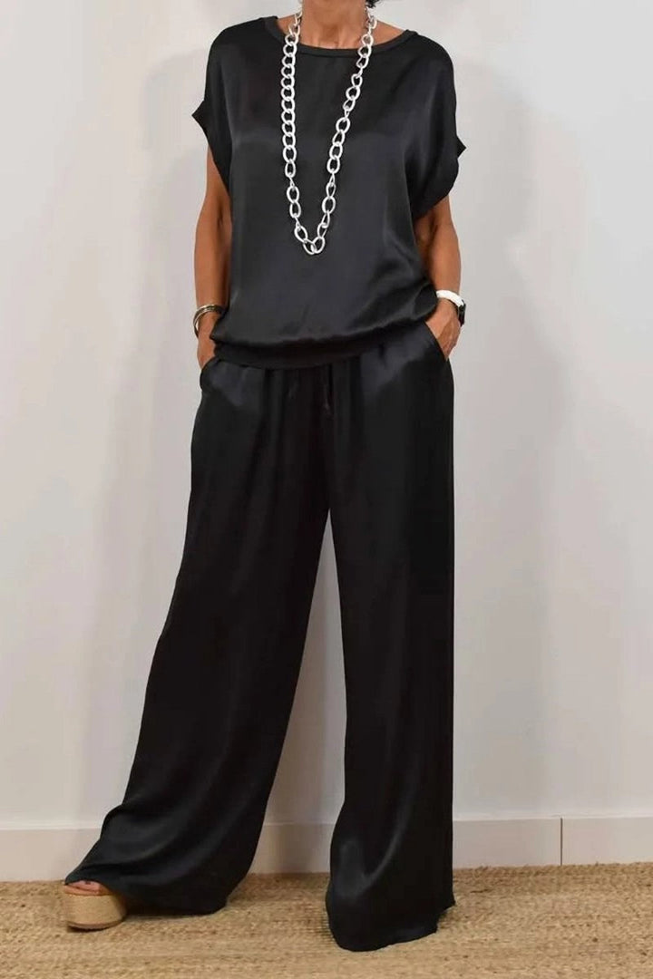 Damen Elegantes Satin Lounge-Set mit weitem Schnitt und lässigem Oberteil Echoarchiv