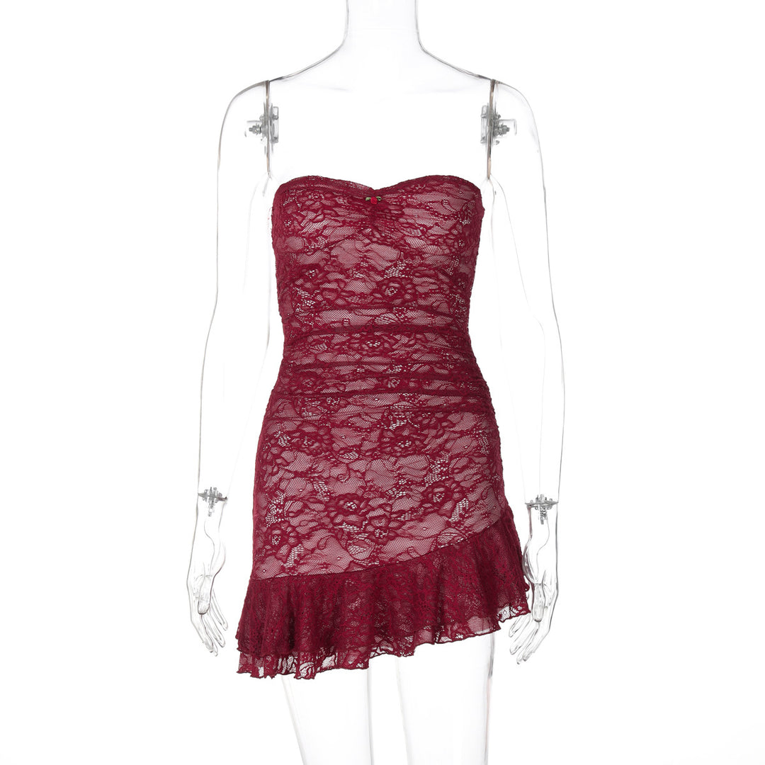 Damen Spitzenkleid mit schulterfreiem Design und eleganter Rüschendetail Echo Archiv