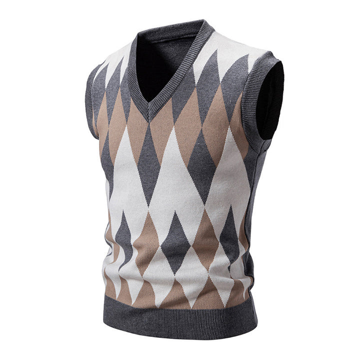 Herren stylischer ärmelloser Pullover im modernem Rautendesign Echoarchiv