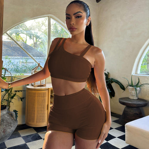 Damen Sportliches Crop-Top und High-Waist Short Set Echo Archiv