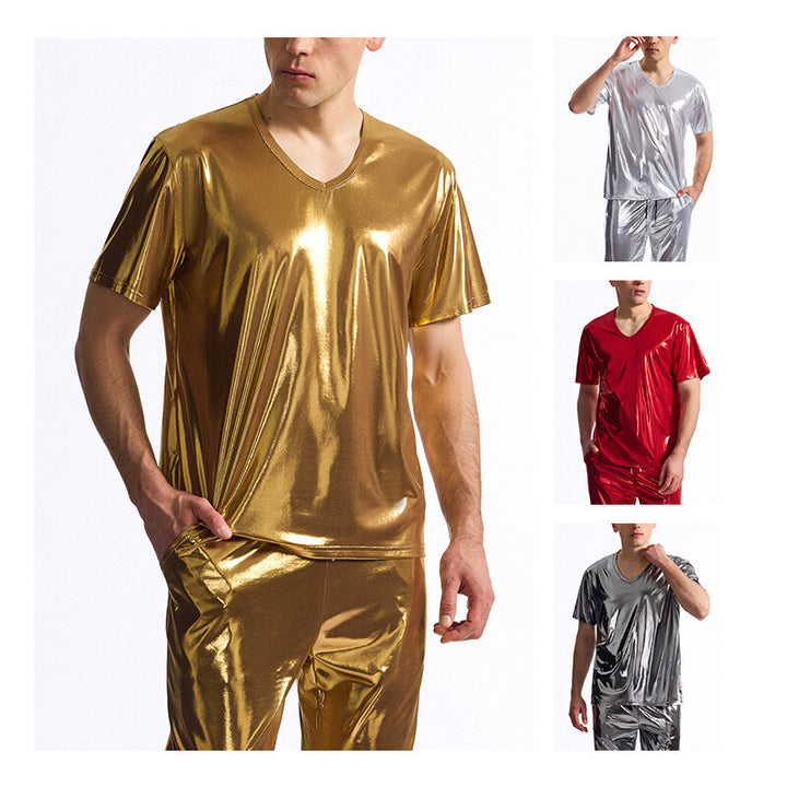 Herren Glänzendes V-Ausschnitt T-Shirt aus hochwertigen Materialien Echoarchiv