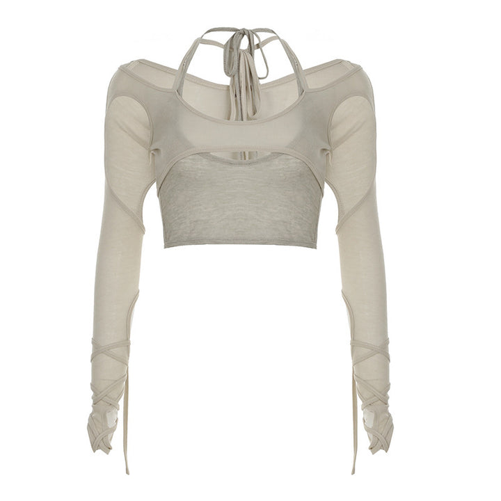 Damen Crop-Top mit raffinierten Rüschendetails und langärmligem Design Echo Archiv