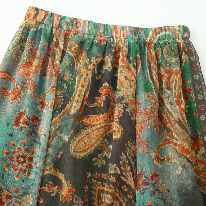 Damen Fließender Maxi‑Rock mit Paisley‑Print und elastischem Bund Echoarchiv