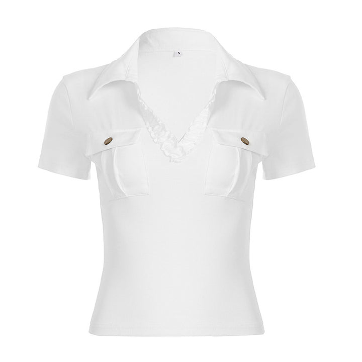 Damen lässiges Polohemd mit dekorativem Kragen und Taschen Echo Archiv