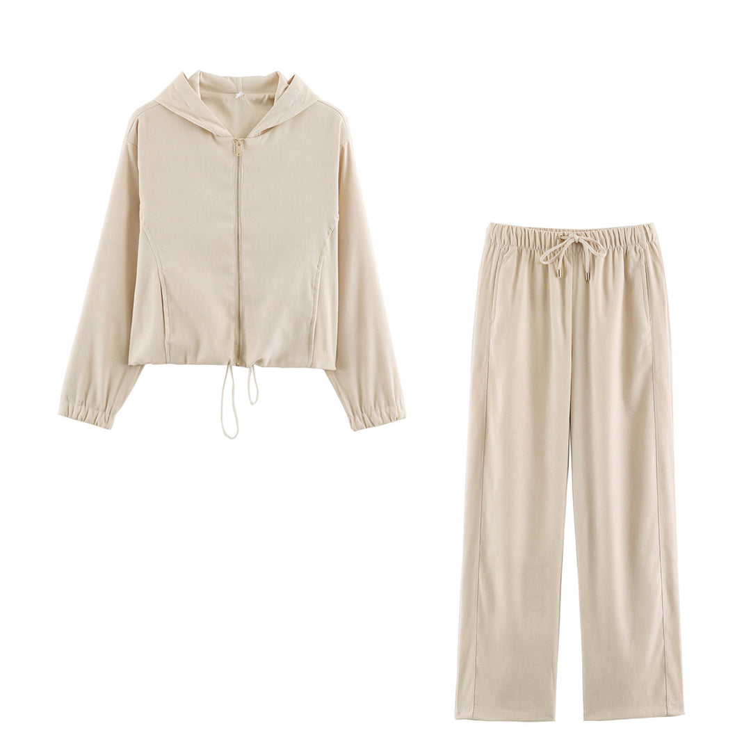 Damen Jersey‑Zweiteiler mit kurzer Kapuzenjacke, Kordelzug und gerader Komforthose Echo Archiv