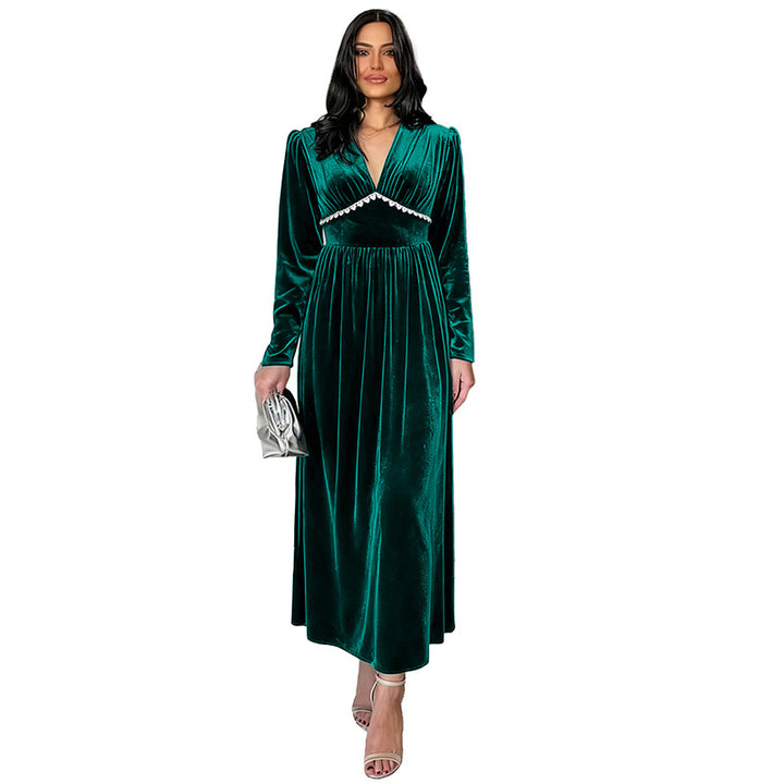 Damen Elegantes Maxikleid mit V-Ausschnitt und Rüschen Echo Archiv
