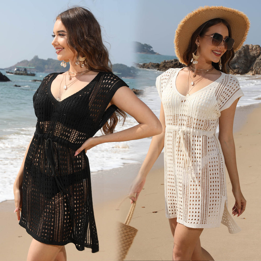 Damen Häkel-Strandkleid mit tiefem V-Ausschnitt und elastischem Bund Echo Archiv