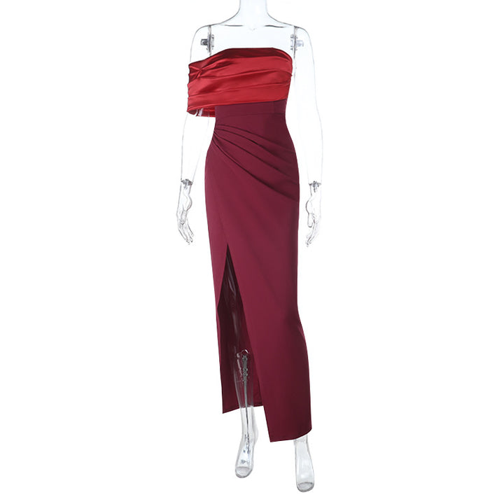Damen schulterfreies Abendkleid mit elegantem Drapierungseffekt und hohem Schlitz Echo Archiv