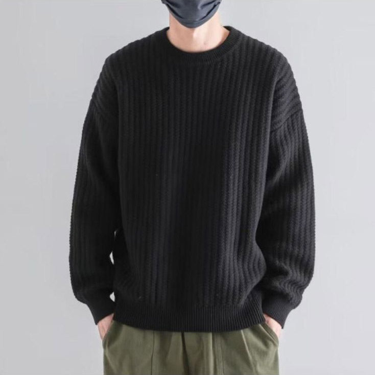 Herren Gemütlicher Grobstrickpullover mit Rundhalsausschnitt Echoarchiv