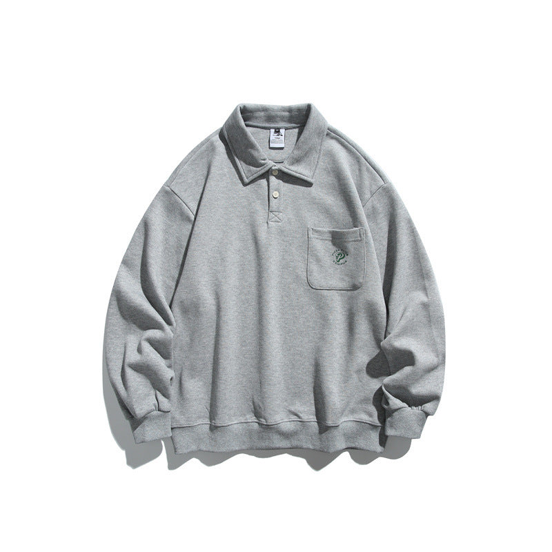 Unisex Relaxed-Fit Polokragen-Sweatshirt mit Brusttasche und feiner Ponte-Struktur Echoarchiv