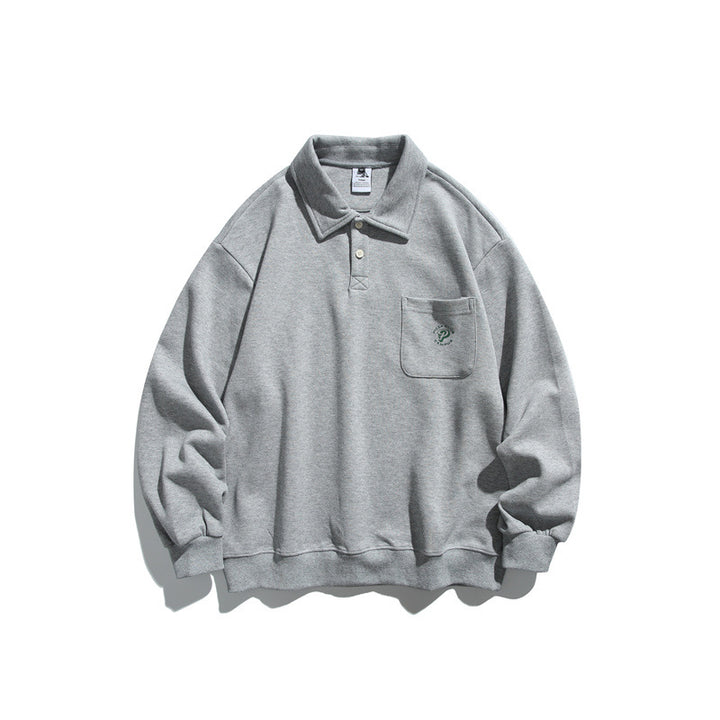 Unisex Relaxed-Fit Polokragen-Sweatshirt mit Brusttasche und feiner Ponte-Struktur Echoarchiv